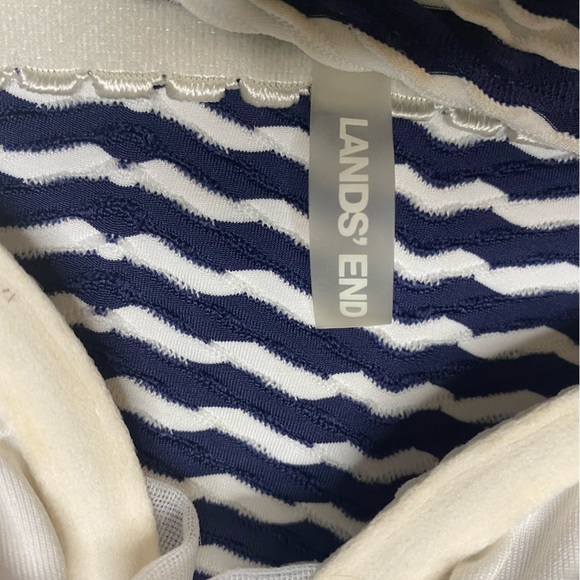 Lands’ End New Textured Square Neck Tankini Top 8 Navy Blue White Swimsuit - Picture 8 of 10